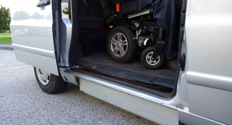 Disabled Men on Wheelchair using Accessible Van Vehicle with Lift